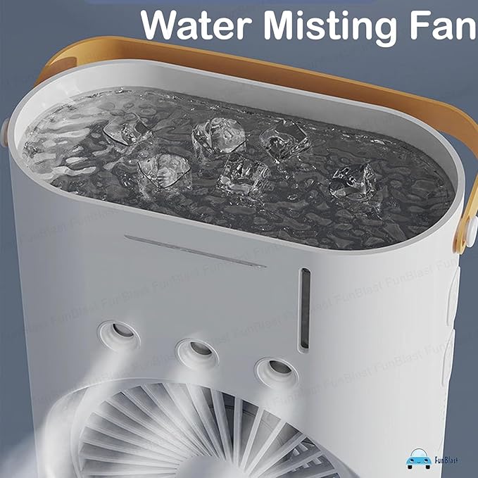 Mini Air Coller Fan, Double-Ended Spray Cooling Fan With Mist Humidifier | Rechargeable USB FAN | 3 Speeds, 7 Color LED Light, Remote Control | Mini Fan - WHITE
