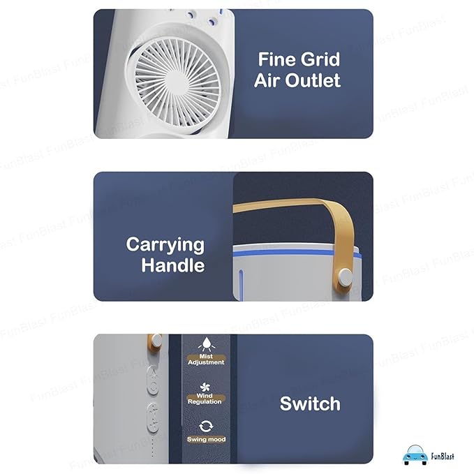 Mini Air Coller Fan, Double-Ended Spray Cooling Fan With Mist Humidifier | Rechargeable USB FAN | 3 Speeds, 7 Color LED Light, Remote Control | Mini Fan - WHITE