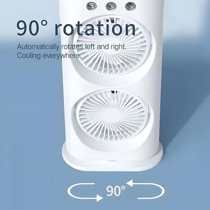 Mini Air Coller Fan, Double-Ended Spray Cooling Fan With Mist Humidifier | Rechargeable USB FAN | 3 Speeds, 7 Color LED Light, Remote Control | Mini Fan - WHITE