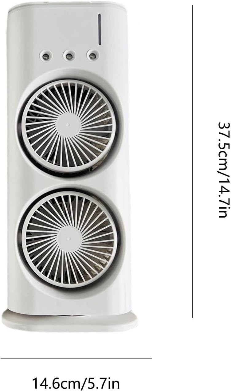 Mini Air Coller Fan, Double-Ended Spray Cooling Fan With Mist Humidifier | Rechargeable USB FAN | 3 Speeds, 7 Color LED Light, Remote Control | Mini Fan - WHITE